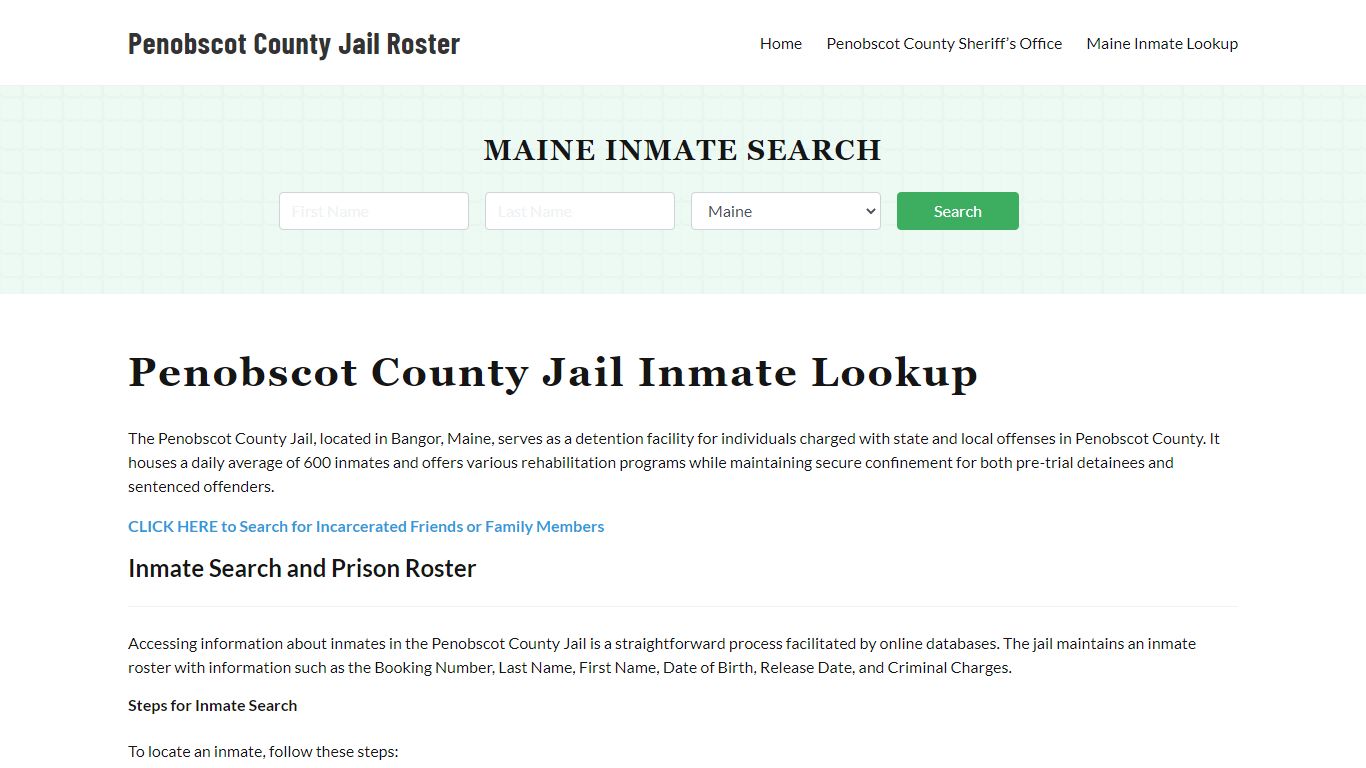 Maine Inmate Search, Jail Rosters